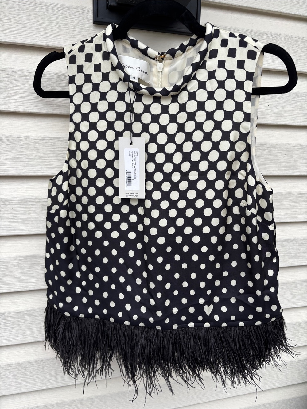 Cara Cara Ladies Black Ivory Polka Dot Belmond w/Feathers Top-S